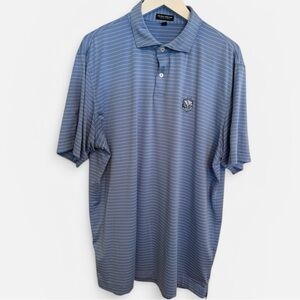 Peter Millar Light Blue Striped Polo Shirt with Golf Logo